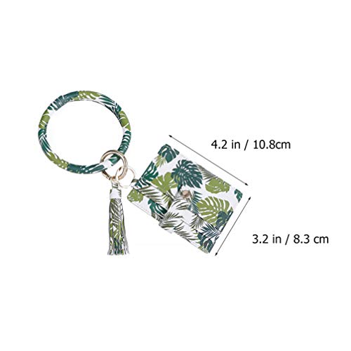 TENDYCOCO Pulseira de pulso com chaveiro e bolso para cartão de crédito, porta-cartão de palmeira, c