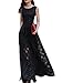Clothink Women Black Organza Plaid Print Skater elegant Long Maxi Dress