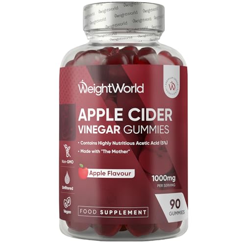 Apple Cider Vinegar Gummies 1000mg - 90 Gummies - With Natural Apple Flavour - 45 Days Supply - Apple Cider Vinegar with Mother - Vitamin C B12 B6 B9 & Beetroot Powder - Unfiltered & Vegan-Friendly
