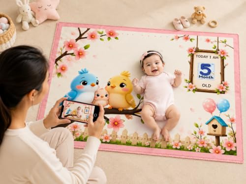 Image of NEW COMERS Baby Monthly Milestone Blanket | 1 to 12 Months Extra Soft Fleece | Best Photography Backdrop Prop | Size - 55 in to 44 inch Super Soft Fabric (Pink)