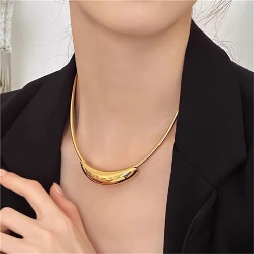 Stailess Steel Metal Curved Bar Tube Choker Necklace For Women,Statement Chunky Snake Chain Horizontal Round Tube Jewelry Necklace4