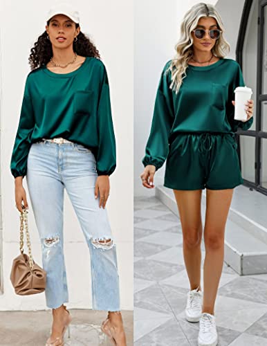Ekouaer Womens Silk Satin Pajamas Set Two Piece Pj Sets Sleepwear Loungewear Long Sleeve Pj Sets Lake Green Medium #TOP3
