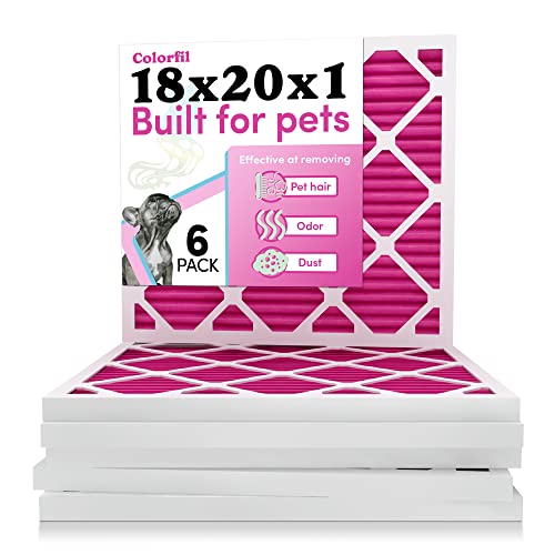 Image of 18x20x1 Air Filter by Colorfil | Color Changing Filters for Cat and Dog Odor | MERV 8 Furnace AC Filter for Pet Hair and Dust | 17.5 inchx19.5 inchx0.75 inch Exact Size | Pack of 6