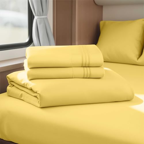 Image of Nestl Custard Yellow Short Queen Sheets for RV, Hotel Luxury RV Queen Sheets Set, 4 Piece Fitted Bed Sheet Set and Pillowcases, Super Soft, Wrinkle-Free, and Breathable Camper Bedding