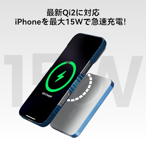 PITAKA Qi2 モバイルバッテリー 軽量 薄型 MagSafe対応 MagEZ Battery Pack 15W 急速充電 5000mAh大容量 PSE技術基準適合 アラミド繊維 LED残量表示 iPhone 16/15/14 / 13 / 12/MagSafeケース用 (Moonrise柄)