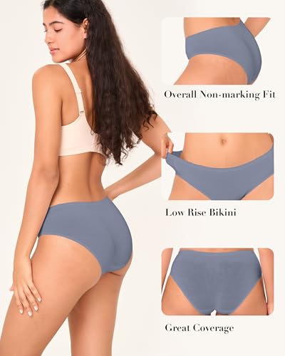 BAMBOO COOL Women's No Show Bikini Seamless Underwear for Women Low Waisted Non-marking Stretch Panties Full Coverage，6 Pack4