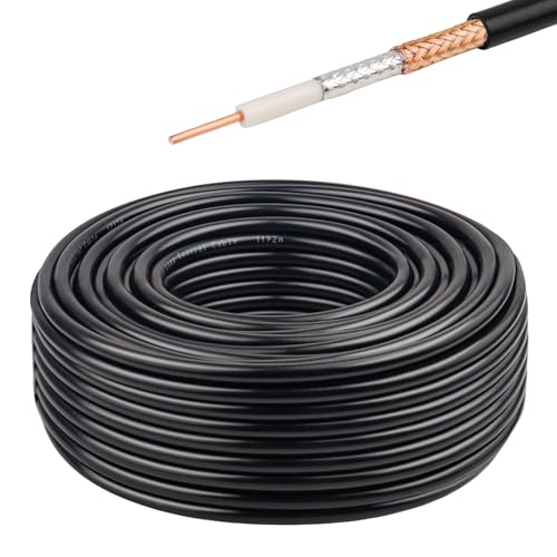 XRDS -RF RG8X Coaxial Cable 100FT 50 Ohm - Solid Copper Core PVC Jacket Low Loss Ideal for Antenna CB Radio and Ham Radio Applications
