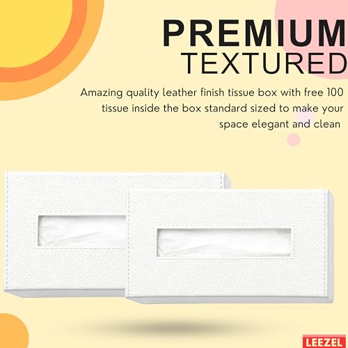 Image of LEEZEL| Tissue Box Holder with 100 Pulls Cotton Rags Tissue | Handcrafted Fine Leather - Like Finish | for Gifting, Office Desks, Cars & Home Decor | Durable & Water Resistant. (White)