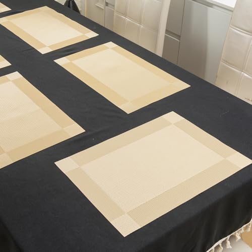 Image of HOKIPO PVC Washable 6 Pieces Dining Table Mats - 45x30 cm, Champagne Gold (AR-6713-GLDN*6)