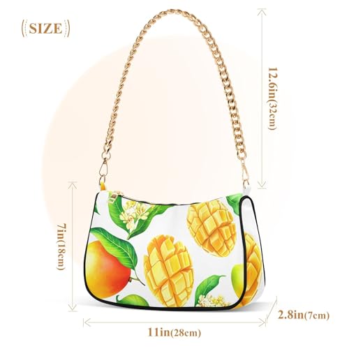 Watercolor Yellow Mango Fruits White Ladies Shoulder Bag for Women Moon Purse Hobo Bags Chain Strap Zipper Designer Purse3