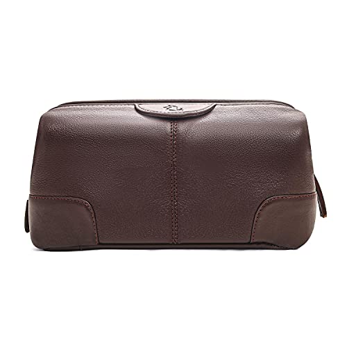Image of Kara Obama Tan Leather Toiletry Bag for Men & Women | Multipurpose Travel Organizer Pouch | Shaving Kit Bag | Makeup Cosmetic Pouch | Waterproof Toiletries Kit for Travel
