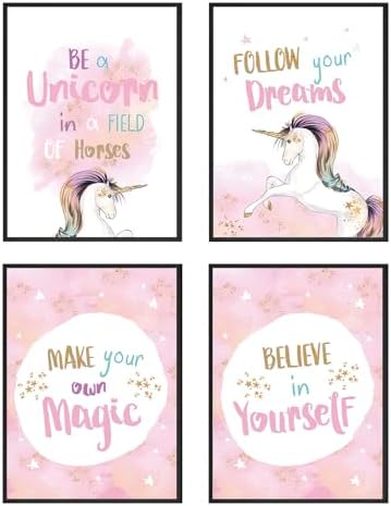 LEYIARTT Pink Clouds Unicorn Canvas Wall Art Set of 4 with Frames...