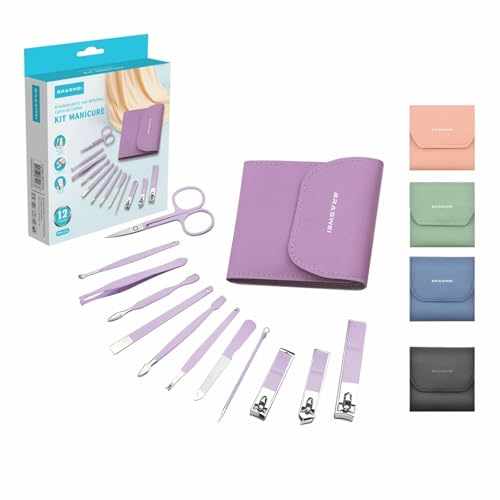 Kit Manicure Profissional 12 Peças com Bolsa Dobrável e Estojo Premium – Cortadores, Lixas, Tesoura e Alicate para Cuidados das Unhas