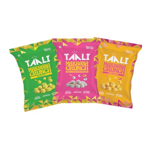 Image of Taali Roasted & Flavoured Makhana Combo | Ghee & Himalayan Pink Salt, Tikka Masala, Pudina Punch | 100% Natural, No Palm Oil, Rich in Protein (Pack of 3)
