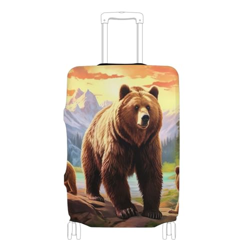Joisal Luggage Protector Suitcase Cover Custom Grizzly Bears Landscape Anti-scratch Cool Travel Accessories for Women, M, Fits 22-24 Inch Case