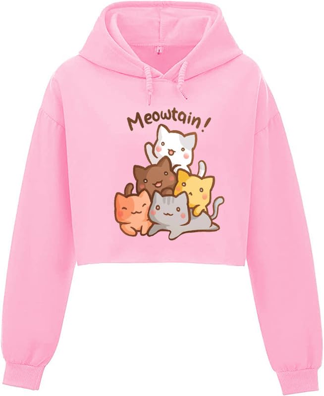 absolute defense Cute Cat Crop Hoodie Women Girl Casual Stylish Latest Black White Lavender Pink Under 399 499-picture-27