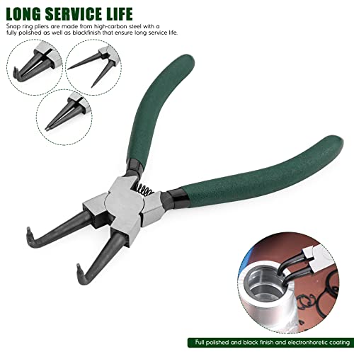 4 Pack Snap Ring Pliers Set, 7 Inch Circlip Pliers Kit, Cr-V Steel Straight/Bent Jaw Pliers, Retaining C Clip Pliers For Ring Remover Retaining With Portable Storage Pouch(Internal/External) #TOP4