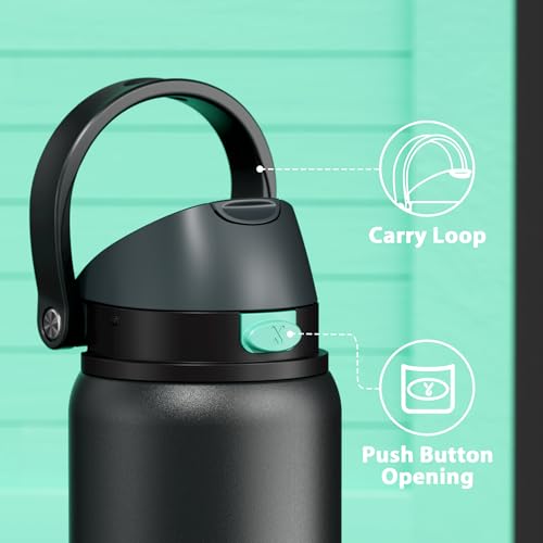 Image of 32 oz Insulated Water Bottle for Sports: Meoky Stainless Steel Water Bottle with 2-in-1 Straw and Spout Lid - Leak Proof, Cold for 24 Hours, Protective Silicone Base, BPA-Free for Gym, Foggy Tide
