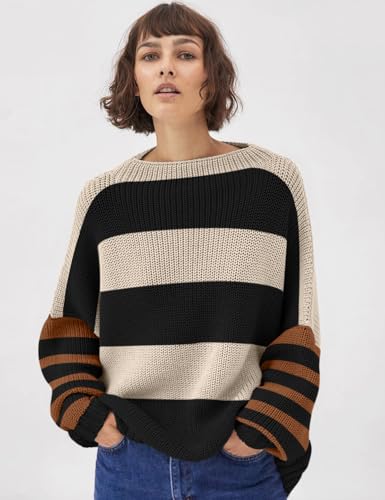 Image of Ugerlov Women's Oversized Sweaters Batwing Sleeve Mock Neck Jumper Tops Chunky Knit Pullover Sweater