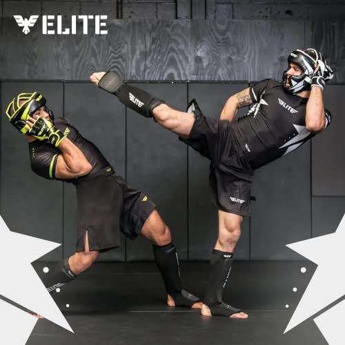 Muay Thai Mma Kickboxing Shin Guards, Elite Sports Instep Guard Sparring Protective Leg Shin Kick Pads For Kids And Adults (S-M, Black/Black) #TOP5