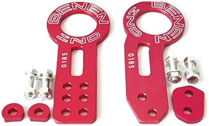 Front Rear Racing Tow Hook - BENEN Front Rear Universal Anodized CNC JDM Aluminum Racing Tow Hook Kit Red, Including Front and Rear Tow Hook