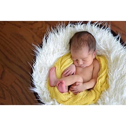 Toddmomy Baby Photo Blanket Faux Fur Mat Basket Baby Photo Wrap Sack Newborn Photography Props for Toddler Infant 70x60cm White - Image 3