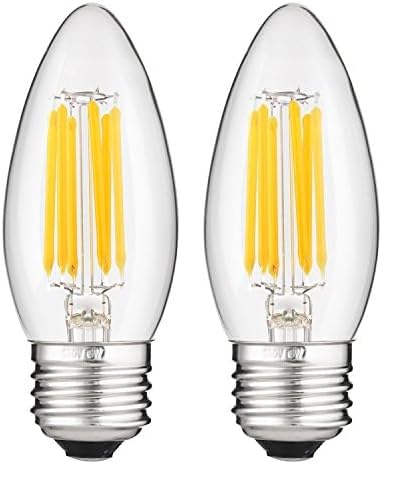 Sunlite 81106 LED Filament B11 Torpedo Chandelier Light Bulb, 5.5 Watts (60W Equivalent), 600 Lumens, Medium E26 Base, Dimmable, Edison Style, 90 CRI, UL Listed, 5000K Super White 2 Pack