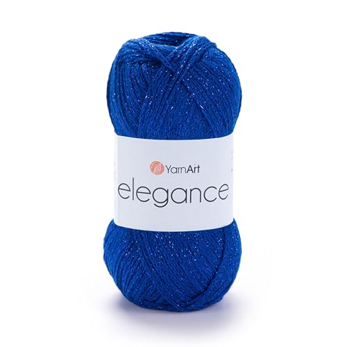 Image of YarnArt Elegance Sparkly Yarn - Metallic Cotton Blend, Fine Sport for Knitting & Crochet, Lightweight Thread for Shawls & Sweaters, 50g (130m), Sax Blue - (1, 106)