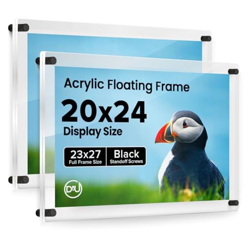 Acrylic Floating Frames Black Standoffs(2-pack) 20" x 24" Clear Acrylic Frames for Wall Mount Floating Picture Frame, Diploma Poster Certificate Hanging Photo Display Degree Prints Artwork Documents