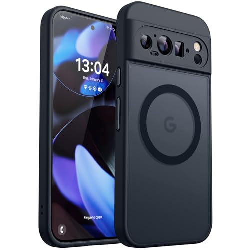 CANSHN Magnetic for Google Pixel 9 Pro Case(6.3 Inch), Upgraded [Full Camera Protection] [Compatible with Magsafe] [Translucent Matte] Shockproof Protective Phone Cover, Black