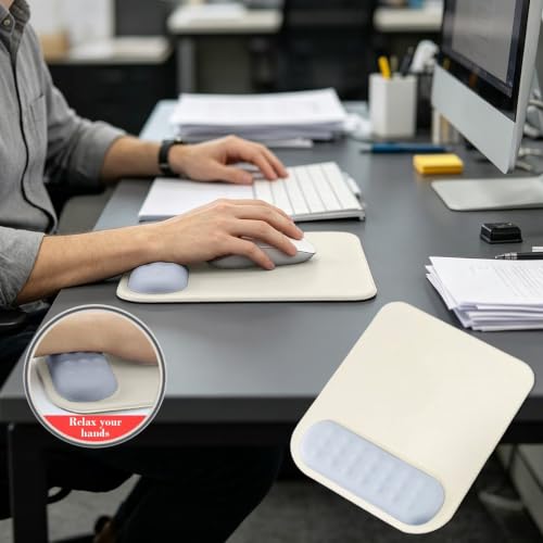 Image of Mouse Pad with Gel Wrist Rest Support, Ergonomic Mouse Cushion with Non Slip Rubber Base Mouse Pad for Laptop, Computer, Gaming, Office (Cream, Rectangular)