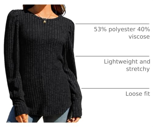 Image of MIHOLL Women's Puff Long Sleeve Shirts Casual Knit Blouses Crew Neck Elegant Tunic Tops