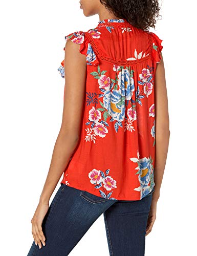 Jessica Simpson Women's Lori Ruffle Sleeve Lace Blouse, Spicy Orange Comic Florals, Small #TOP1