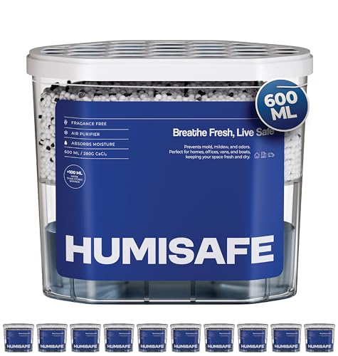 HUMISAFE 600ML Pack x 10 Cajas Antihumedad Armarios | Deshumidificador Armario | Absorbe humedad | Habitaciones, Cocina, Garajes, Trasteros | Elimina Olores, Previene Condensación y Protege tu Hogar