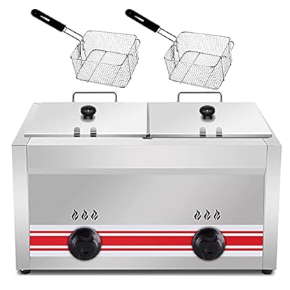 Fritteuse 20L LPG-Gasfritteuse, einstellbare Feuerkraft, freistehende Temperaturregelung, mit 2 Frittierkörben aus Edelstahl, LPG-Fritteuse aus Edelstahl für Zuhause, Küche, Restaurant
