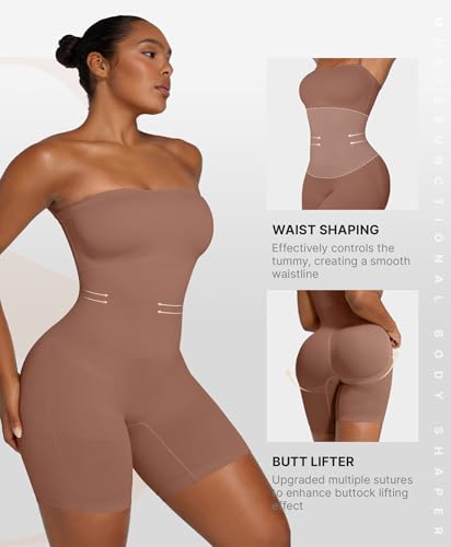 Image of SHAPELLX Women's Shapewear Bodysuits Tummy Control Butt Lifter Body Shaper Strapless Seamless Mid Thigh Jumpsuit Tops
