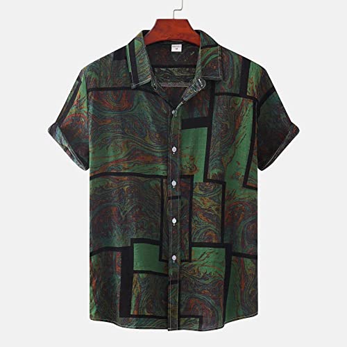 Chemise hawaïenne haut de gamme en coton motif marbre vert chic et vintage