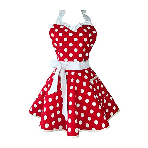 Küchenschürze für Frauen, Retro-Küchenschürze für Damen/Mädchen, aus Baumwolle, gepunktet,Vintage Schürze für Chef Bäcker, Perfekt zum Kochen, Backen, Gartenar Cover