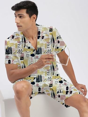Image of Amazon Brand - Anarva Mens Camouflage Printed Co-ord Set | Half Sleeve Shirt and Shorts Set | Casual Summer Outfit for Beach, Travel, Vacation -