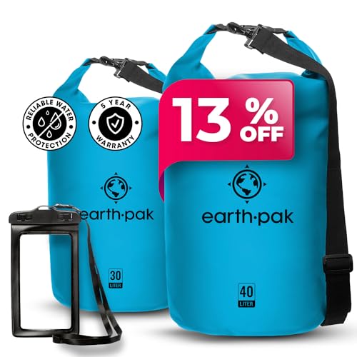 Earth Pak Waterproof Dry Bag - Roll Top Waterproof Backpack Sack (30L Light Blue & 40L Light Blue)