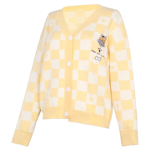 Image of Kawaii Cartoon Cardigan Sweaters for Women Girls Long Sleeve Open Front Knit Cardigans JK School Uniform, Yellow, S