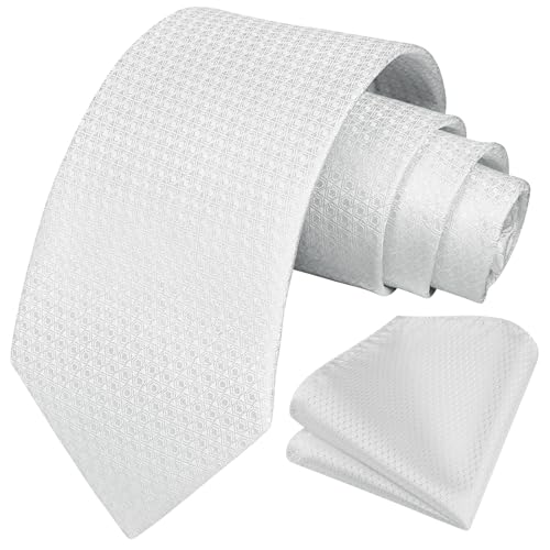 Image of HISDERN Ties for Men Formal Business Plaid Checked Mens Ties and Pocket Square Set Classic Wedding Necktie Handkerchief