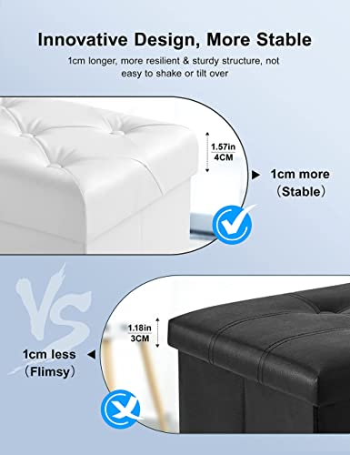 Nicehill 30 Inches Folding Storage Ottoman Bench(2022 Upgraded) With Wooden Legs, Faux Leather Ottoman With Storage, Load 350Lbs, Storage Bench For Bedroom, Living Room & Hallway, Foot Rest White #TOP3