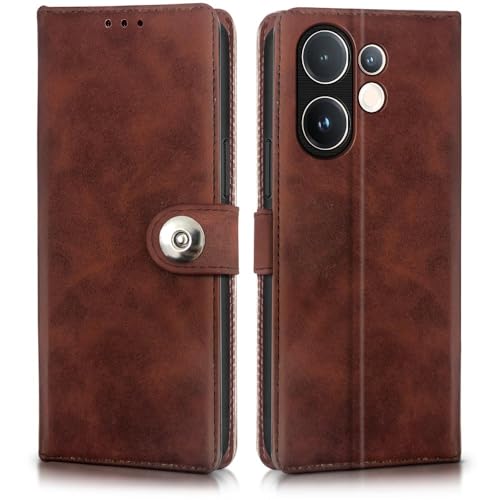 Image of WOW IMAGINE Shock Proof Flip Cover Back Case for Vivo V60 5G | V60e 5G | Vivo T4 Pro 5G (Magnetic Button Flip Case | Wallet Pockets & Stand | Leather Finish | Coffee)