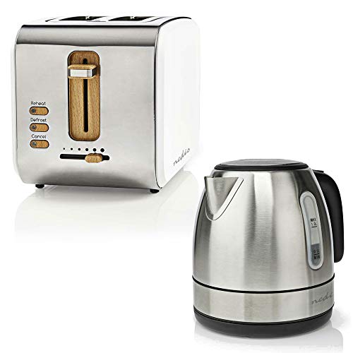 TronicXL Design Frühstücksset Toaster 2 Schlitze + 1l Wasserkocher Edelstahl silber Küchenset Set Frühstück 2 teilig…