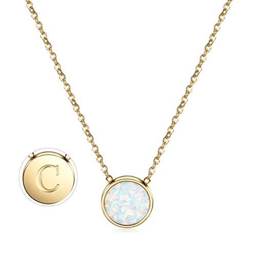 Ciunofor Necklace Gold Plated Round Disc Initial Necklace Engraved Letter Necklace With Adjustable Chain Pendant Enhancers For Women Girls (C) #TOP19