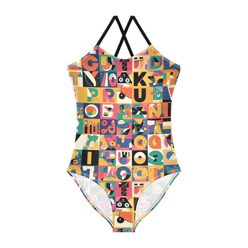 KLL Scandinavian Style Alphabet Toddler Girls 1-Piecing Swimsuit Summer Swimwear Adjustable Strap Quick-Dry