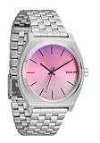 NIXON Time Teller A045 - Reloj analógico para hombre resistente al agua hasta 100 m (esfera de reloj de 37 mm, correa de acero inoxidable de 19,5 mm a 18 mm), Plata/amanecer, 37mm, Time Teller