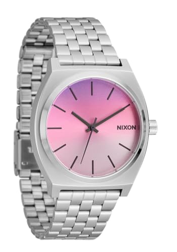 NIXON Time Teller A045 - 100m Water Resistant Men's Analog Fashion Watch (37mm Watch Face, 19.5mm-18mm Stainless Steel Band), Silver/Dawn, Time Teller