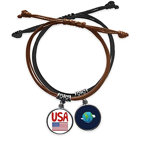 Pulsera de cuero de la bandera de EE. UU. con cuerda roja para viajes y eventos